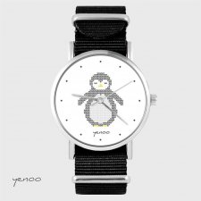 Zegarek - Pingwin dziergany - czarny, nylonowy