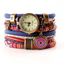 zegarek bransoletka, w styly boho, czerwono- niebieski, damski, owijany
