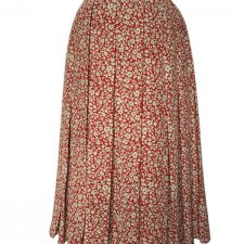 Czerwona spódnica vintage w kremowe kwiatuszki plisowana zakładki