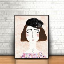 Plakat A4 dziewczyna z kotem