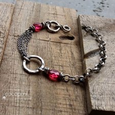 Srebro i kwarc rózowy- bransoletka łańcuszkowa z kamieniami.