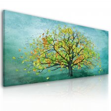 Obraz na płotnie do salonu - Turkusowe drzewo, format 150x60cm 02329