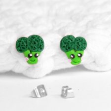 Kolczyki sztyfty -  uśmiechnięte brokuły, warzywa