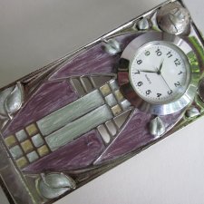 Emali czar rennie mackintosh efektowny metalowy emaliowany  zegar niespotykany modernistyczny  dekoracyjny użytkowy