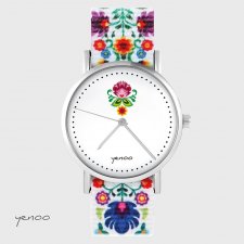 Zegarek - Folkowy kwiat - folk biały, nato