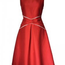 Sukienka retro jedwab i bawełna czerwona z białą lamówką
