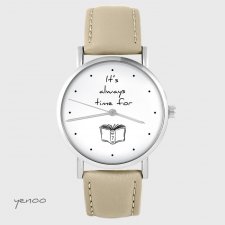 Zegarek yenoo - Book time - skórzany, beżowy
