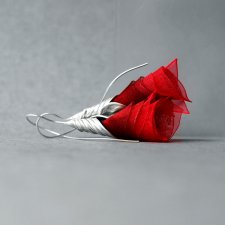 Czerwone kolczyki tulipany z jasnego srebra