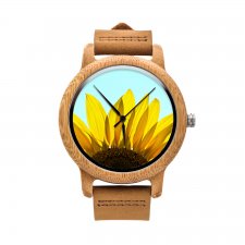 Drewniany zegarek z grafiką SŁONECZNIK