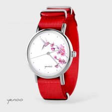 Zegarek - Koliber, oznaczenia - czerwony, nylonowy