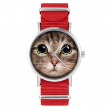 Zegarek yenoo - Kot tygrysek - czerwony, nylonowy
