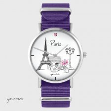 Zegarek - Paryż - fioletowy, nylonowy