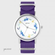 Zegarek - Wianek, motyle - fioletowy, nylonowy