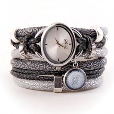 zegarek- bransoletka z dmuchawcem, szary, srebrzysty, owalna tarcza