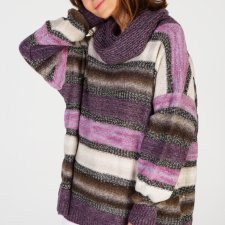 sweter w pasy wrzosowy oversize