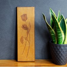 Obrazek drewniany, tulipany, vintage, lata 70.