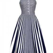 Sukienka vintage marynarska w granatowo-białe paski 70s does 50s lata 70-te na 50-te