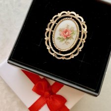 Różana broszka, lata 30-te XXw. ❀ڿڰۣ❀ Srebro i  porcelana ❀ڿڰۣ❀ IDEALNY STAN ❀ڿڰۣ❀