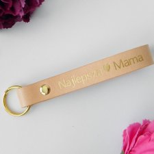 Skórzany brelok breloczek do kluczy Najlepsza Mama - NUDE beżowy | Prezent dla Mamy | Dzień Matki | Dzień Mamy