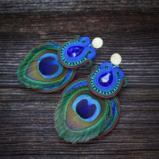 Peacock Eye- Etniczne kolczyki soutache z piórkami