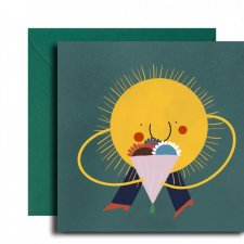 kartka słońce z bukietem + koperta