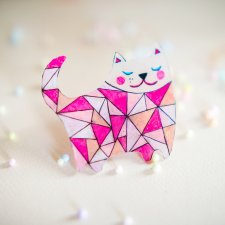 Broszka różowy kot