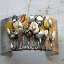 bursztyny i perły - bransoleta mankiet CUFF