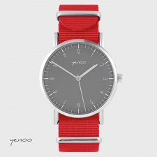 Zegarek - Simple elegance, szary - czerwony, nylonowy