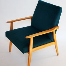Fotel vintage odnowiony, fotel Śnieżnik, kolor Morski.