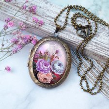 Piękny naszyjnik medalion duży sekretnik otwierany unikatowy  sweet roses