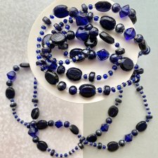 Vintage lata 20-te XXw. ❤ Bohemian Cobalt Blue Glass Necklace ❤ Wiekowy naszyjnik ❤