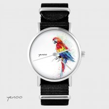 Zegarek - Czerwona papuga - czarny, nylonowy