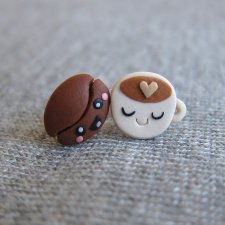 Śmieszne Małe Kolczyki Sztyfty Kawa i Ziarenko Kawy Prezent na Walentynki