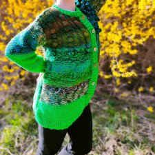 MECH wielokolorowy leśny sweter melanż z bąblami na guziki