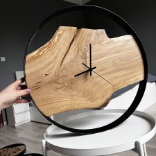 Nowoczesny zegar w metalowej obręczy z drewnianą deską 50cm