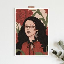 Women with red flowers plakat ilustracja A2 lub 40x50 cm