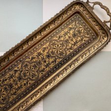 Antique Indian Engraved Tray- 70cm. ❤ Przełom XIX/XXw. ❤ Ręcznie grawerowana taca