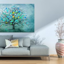 Obraz na płotnie do salonu z turkusowym drzewem, format 120x80cm