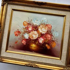 Robert Cox Oil Painting - Vase of Roses ❀ڿڰۣ❀ Ręcznie malowany obraz olejny, efektowna złocona rama ze sztukaterią ❀ڿڰۣ❀