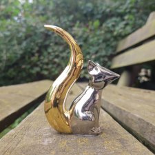FOX STOJACZEK na pierścionki złoto-srebrny lisek figurka metal