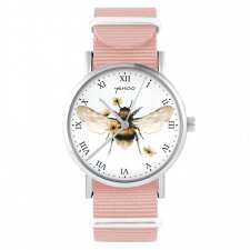 Zegarek - Bee natural - brzoskwiniowy róż, nylonowy