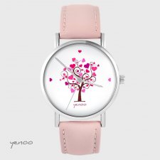 Zegarek yenoo - Drzewo miłości - pudrowy róż, skórzany