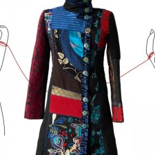 Unikat Vintage Wysokiej jakości patchworkowy płaszcz trencz damski – rozmiar L/M/S