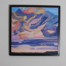 Obraz ZACHÓD SŁOŃCA 40x40cm malowany farbami akrylowymi