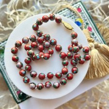 Vintage Chinese Cloisonne Enamel Beads Necklace ❀ڿڰۣ❀ Piękne ręcznie wykonane korale 55szt. - Biżuteria galeryjna, lata 40/60-te.