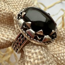 Vintage Ottoman Black Tourmaline Sterling Silver Ring ❀ڿڰۣ❀ Wyjątkowy kamień ❀ڿڰۣ❀ Duży pierścionek - srebro i turmalin ❀ڿڰۣ❀ Ręczna praca