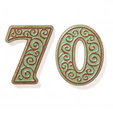 numer domu, cyfra 7 i 0 zielone z brązowymi ornamentami
