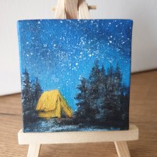Mini obraz ręcznie malowany noc namiot