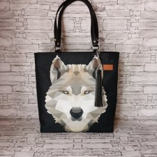 Torebka damska shopper bag zamykana na ramię - wilk 1