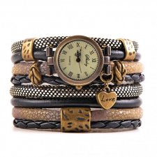zegarek-bransoletka czarno-złoty z serduszkiem